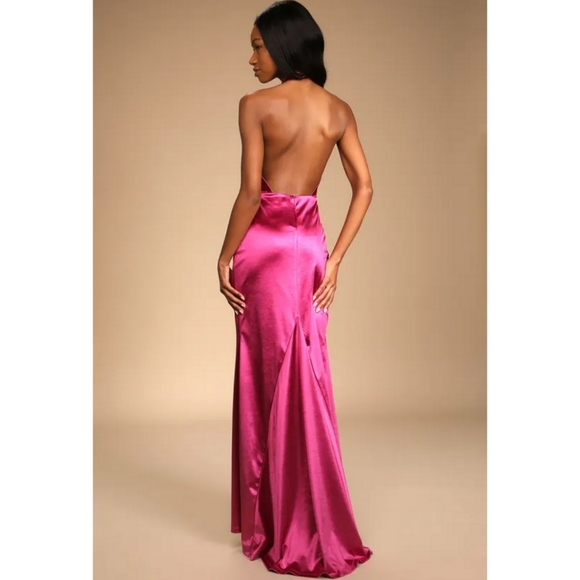 COPY - LULUS Beguiling Beauty Magenta Satin Halter Mermaid Maxi Dress Small - Picture 2 of 4